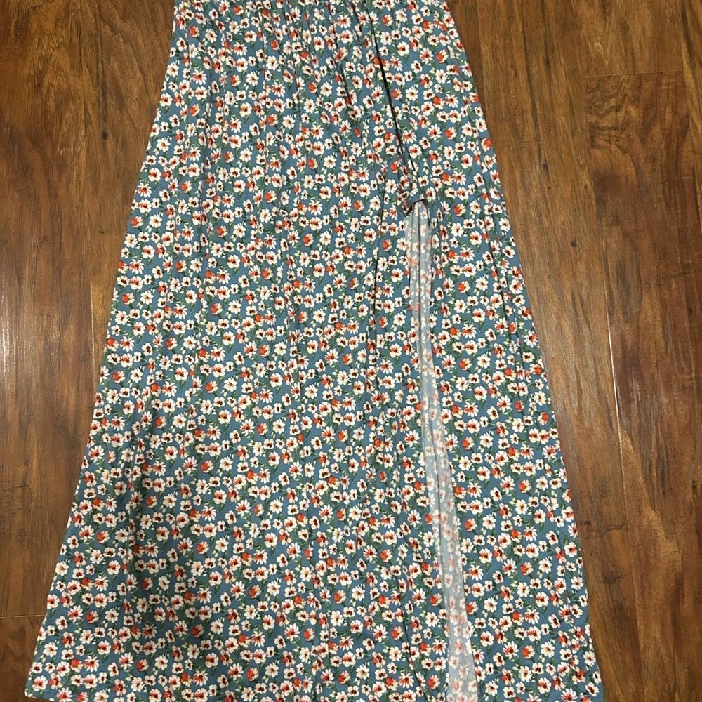 Off The Shoulder Floral Maxi Dress Side Slit Multicolored Cottage-core Coastal - Picture 8 of 10